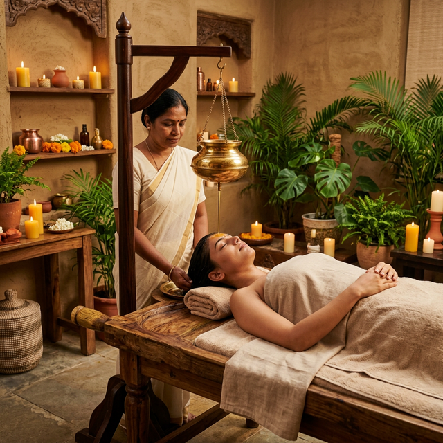 Ayurvedic therapy session at Aksharam Ayurved